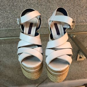 Ralph Lauren Collection White Leather Wedges, sz 7